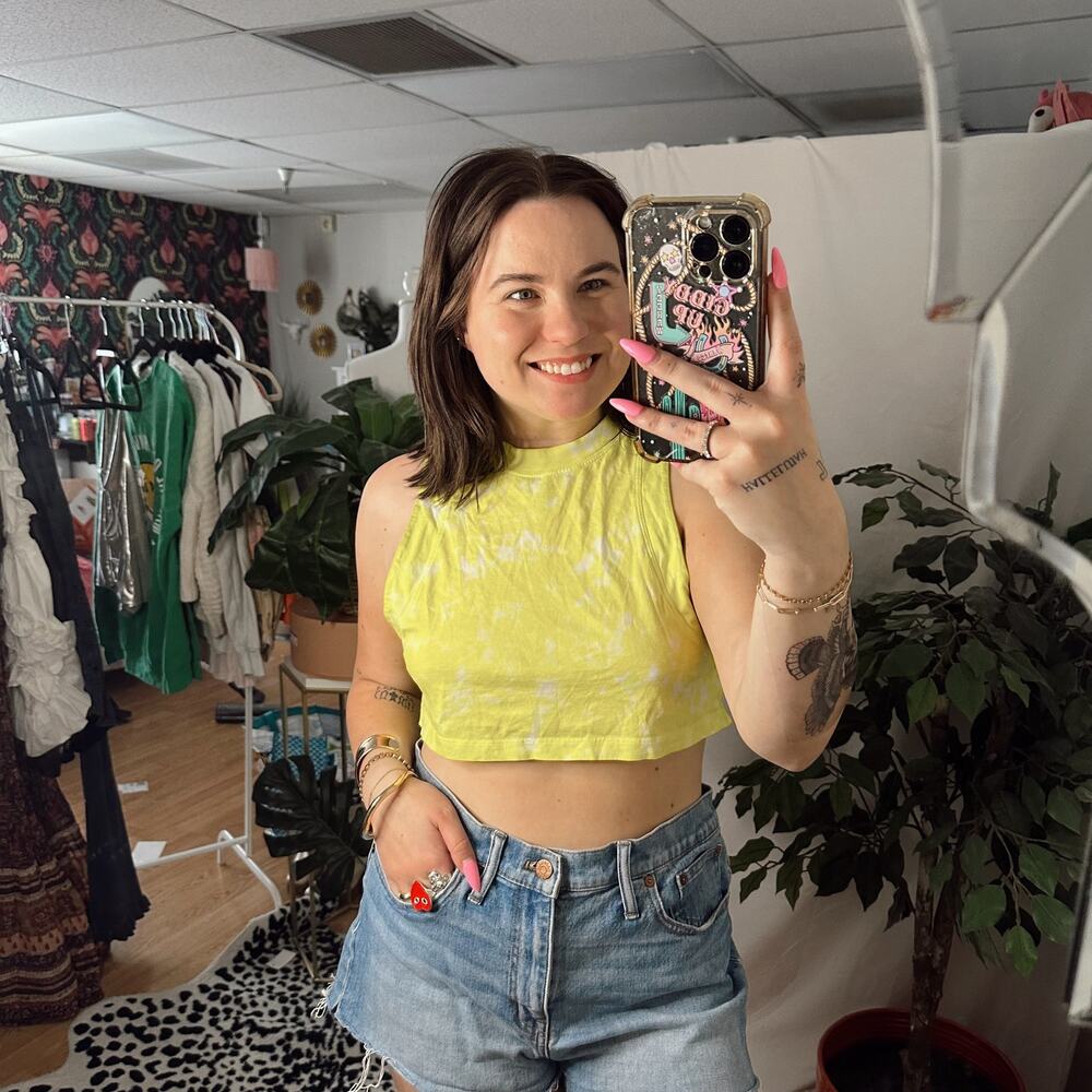 Lululemon All Yours Cropped Cotton Tank Top Tie Dye Highlight Yellow